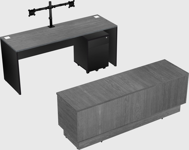 Parallel desk with low credenza