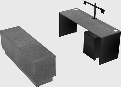 Parallel desk with low credenza