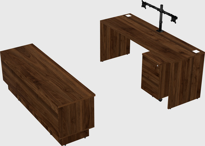 Parallel desk with low credenza