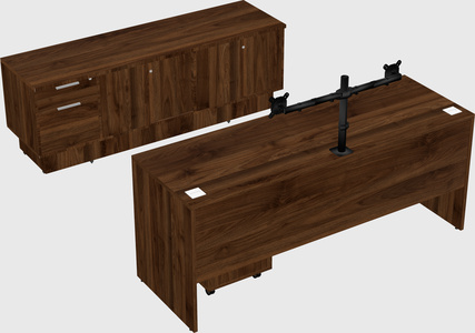 Parallel desk with low credenza