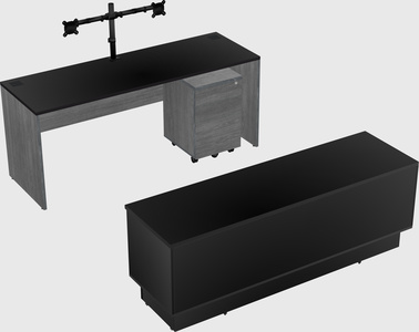 Parallel desk with low credenza