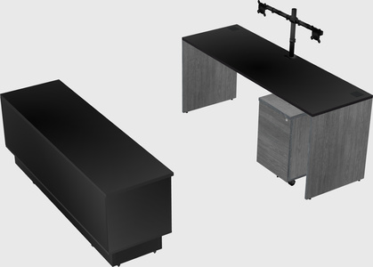 Parallel desk with low credenza