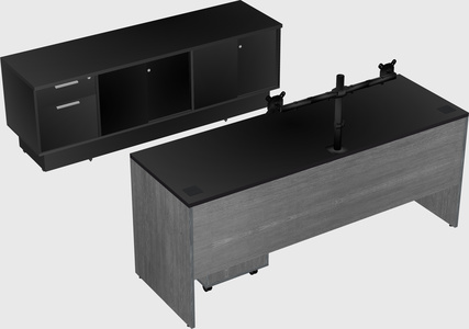 Parallel desk with low credenza