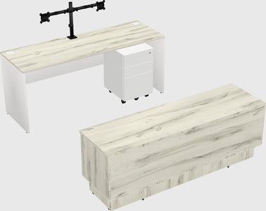 Parallel desk with low credenza