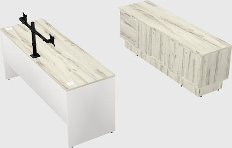 Parallel desk with low credenza