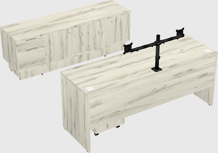 Parallel desk with low credenza