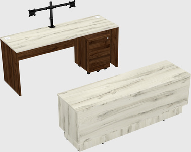 Parallel desk with low credenza