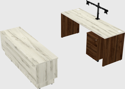 Parallel desk with low credenza