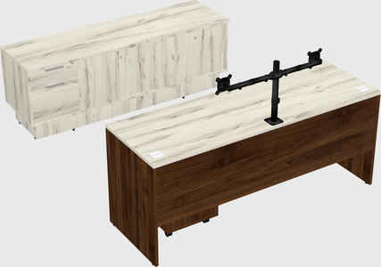 Parallel desk with low credenza