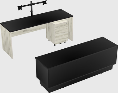 Parallel desk with low credenza