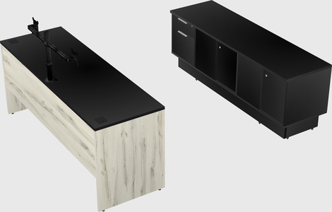 Parallel desk with low credenza
