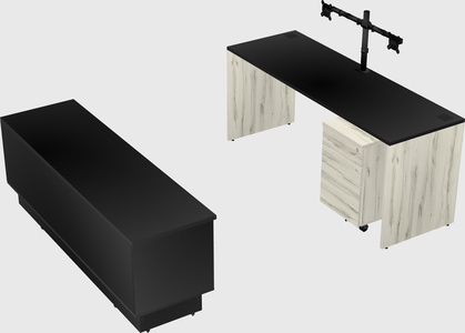 Parallel desk with low credenza
