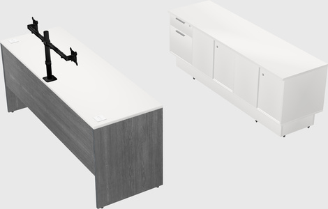 Parallel desk with low credenza