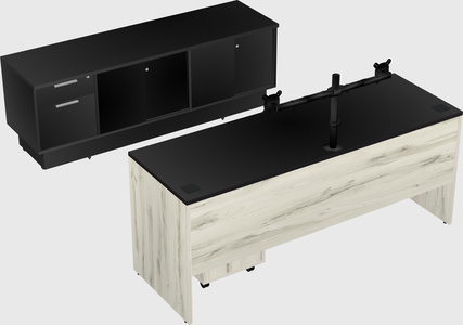 Parallel desk with low credenza