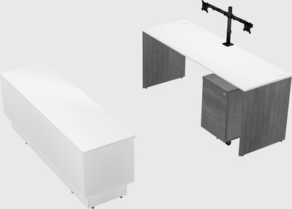 Parallel desk with low credenza