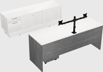 Parallel desk with low credenza