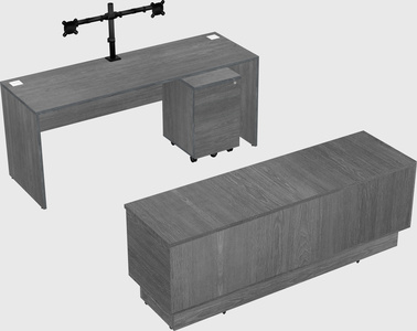 Parallel desk with low credenza