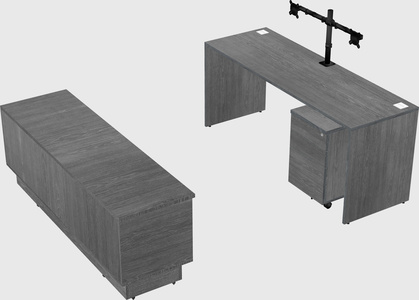 Parallel desk with low credenza