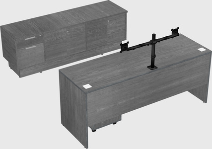 Parallel desk with low credenza