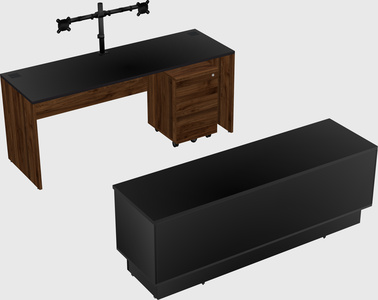 Parallel desk with low credenza