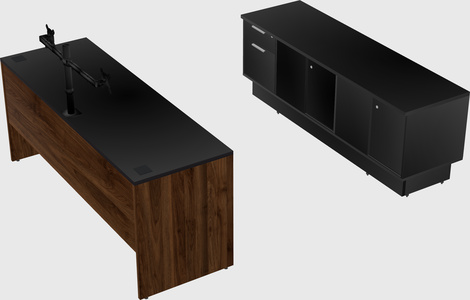 Parallel desk with low credenza