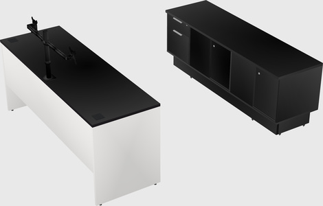 Parallel desk with low credenza