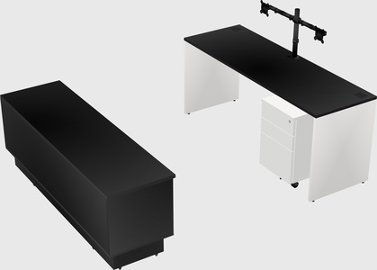 Parallel desk with low credenza