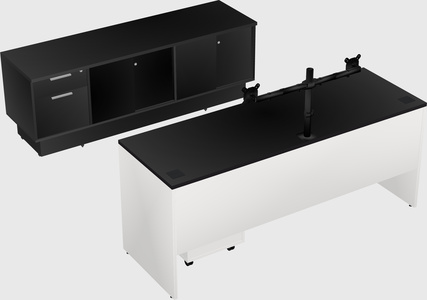 Parallel desk with low credenza
