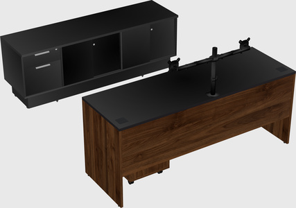 Parallel desk with low credenza