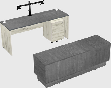 Parallel desk with low credenza