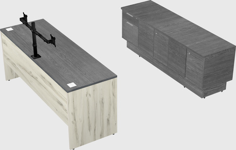 Parallel desk with low credenza