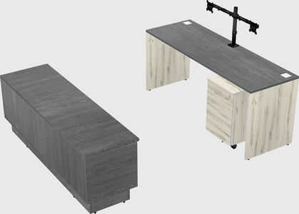 Parallel desk with low credenza
