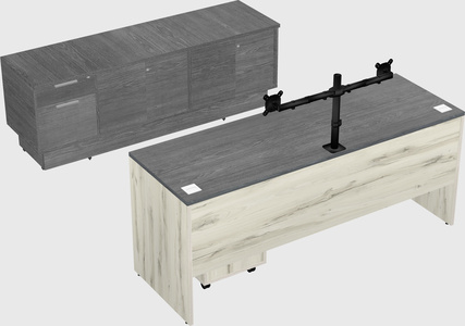 Parallel desk with low credenza