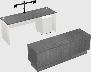 Parallel desk with low credenza