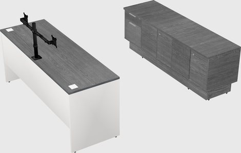 Parallel desk with low credenza