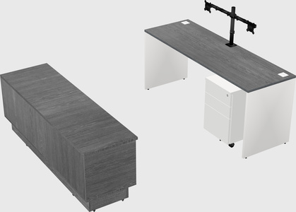 Parallel desk with low credenza