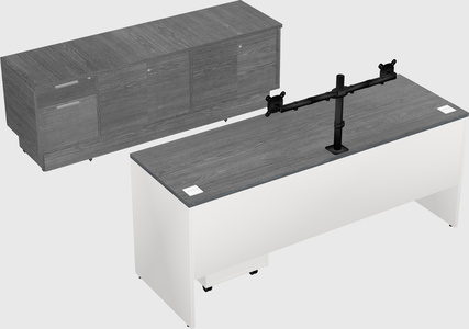 Parallel desk with low credenza