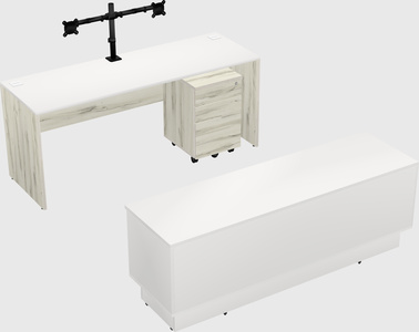 Parallel desk with low credenza