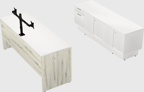 Parallel desk with low credenza