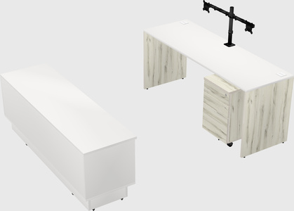 Parallel desk with low credenza