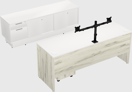 Parallel desk with low credenza