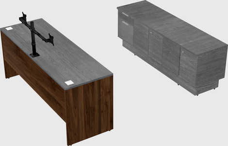 Parallel desk with low credenza