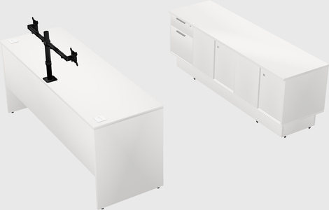 Parallel desk with low credenza