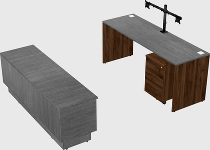 Parallel desk with low credenza