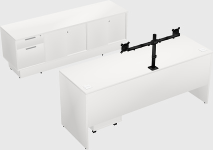 Parallel desk with low credenza