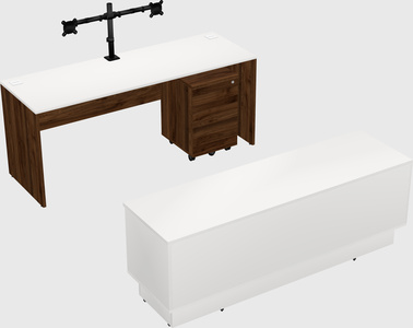 Parallel desk with low credenza