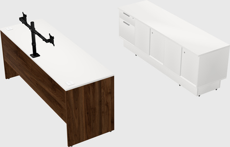 Parallel desk with low credenza