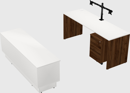 Parallel desk with low credenza