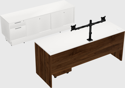 Parallel desk with low credenza