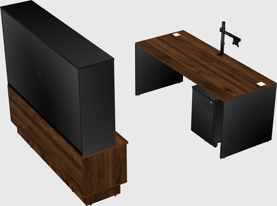 Parallel desk with low credenza